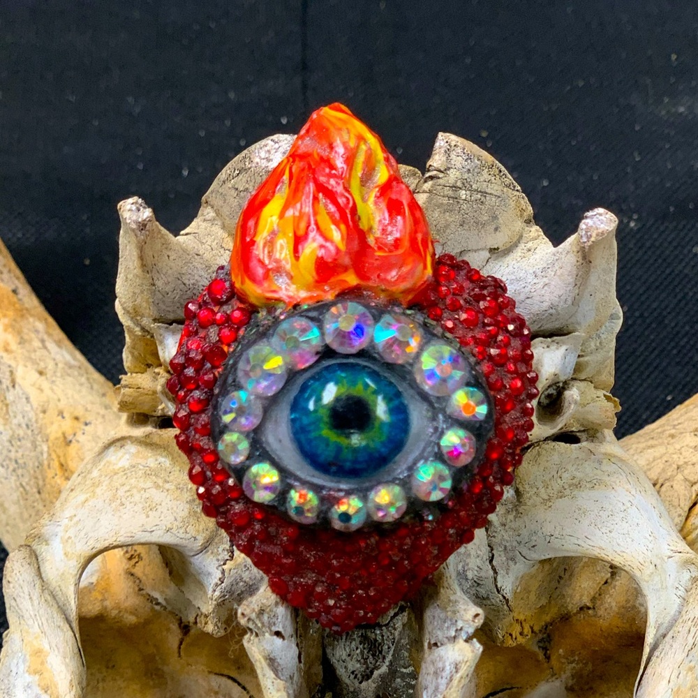 Dulce de Ojo hand made sacred heart brooch evil eye